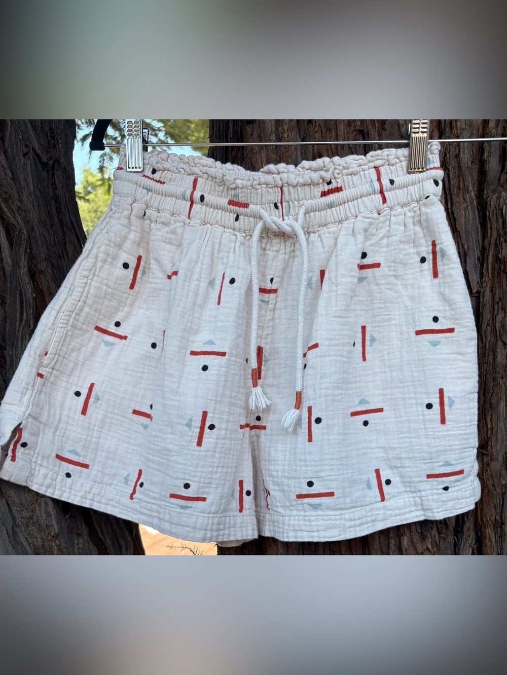 Madewell x Caroline Z Hurley XS 100% Cotton Gauze Abstract Drawstring Shorts